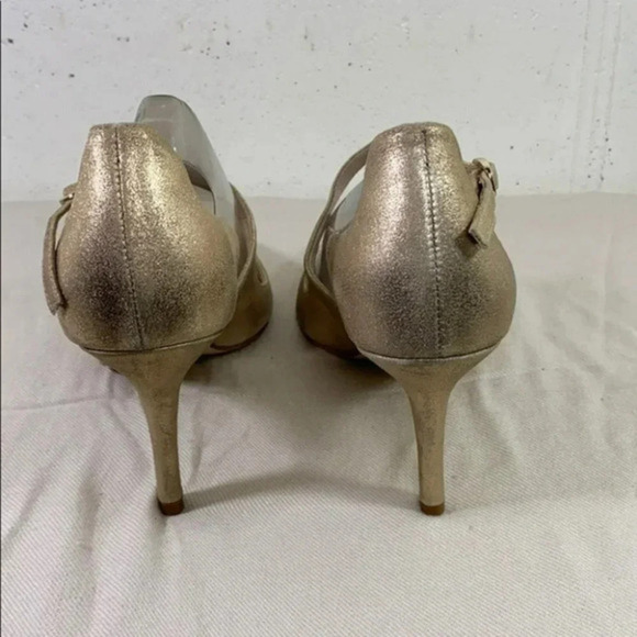 Enzo Angiolini Gold Metallic Pointed Toe Heels Ankle Strap Occasion Party Shoes - Picture 6 of 10